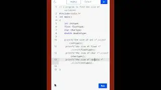 #9💥 C Program to find the Size of variables 😎| C Language 📲| #shorts #reels #viral #coding #trending