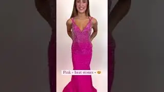 Hot Pink Sparkly Fit & Flare Prom Dress with V-Neckline and Open Back with Bow