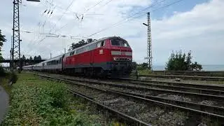 218 476 mit einem EC bei der Ausfahrt aus Lindau Hbf