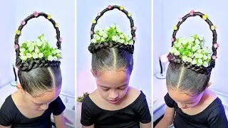 Причёска &laquo;Цветочная корзина&raquo; 🌸 Идея для сумасшедшего дня для ребёнка | Простой и милый урок по ве...
