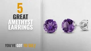 10 Best Amethyst Earrings [2018]: Sterling Silver Round Purple Amethyst Women's Stud Earrings 6mm