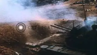 United States soldiers fire from M-42 and M-55 Quad tanks at Fire Station Base Ba...HD Stock Footage