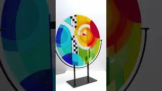 Chequer large round fused glass art sculpture - the final work