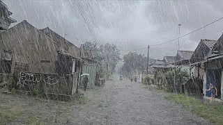 The biggest super rain in history in an Indonesian village, heavy rain, storms, wind & lightning