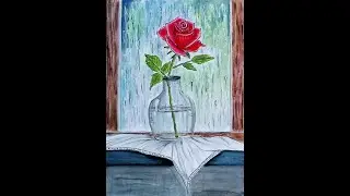 The soft red rose by the window. Still life * Watercolor painting