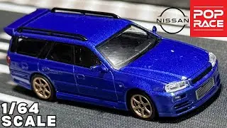 Unboxing 1/64 Scale Pop Race Nissan GTR R34 Stagea (Wagon) | Blue