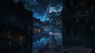 Show the lake's gentle ripples, reflecting the moon and stars above.