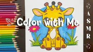 Color with me (ASMR) 🦒🌸 &lsquo;Cute Giraffe&rsquo; using Ohuhu markers 🎨🖌 &ndash; Short & Relaxing Coloring 🩵✨