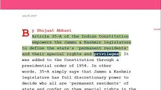 What Is Article 35 A Of Indian Constitution?
