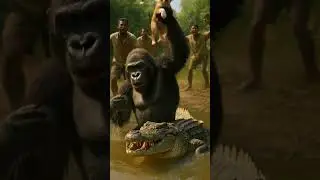 😱 Gorilla Fights Crocodile to Save Puppy 🐶 | Shocking Rescue Caught on Camera! 🦍🐊 #shorts #zakatyna