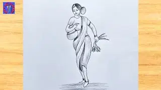 How to draw a village girl with pot || girl drawing || easy drawing || simple drawing tutorial