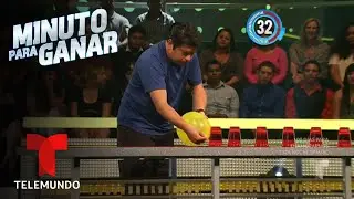Tirar los vasos con el aire de un globo | Minuto para Ganar | Telemundo