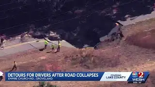 Road collapses into 50-foot hole in Lake County