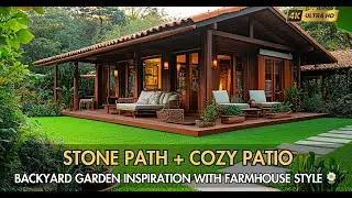 Backyard Garden Ideas with Rustic Farmhouse Style, Stone Paths, and Cozy Patio