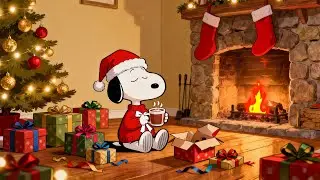 Snoopy Feeling Peaceful on Christmas Night 🎄 Cozy Christmas Living Room 🔥 Cozy Lofi for Study, Relax