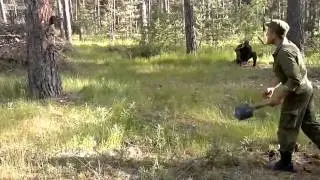 Russian soldier throwing shovels