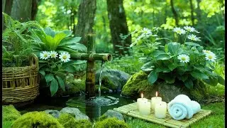Serene Piano Ambience with Bamboo Fountain | Peaceful Morning Focus and Healing Mind Balance 🌙