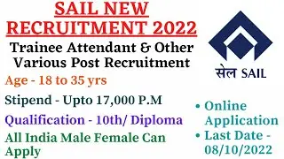 Steel Authority of india Trainee Attendant Recruitment 2022// SAIL New Vacancy 2022