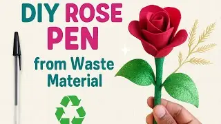 Diy rose flower pen hand made with waste materials....#viral #diy 