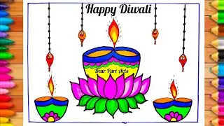 Simple Diwali Diya Drawing/Beautiful Diya Drawing/Diwali Poster Drawing Easy/How to draw Diwali Diya