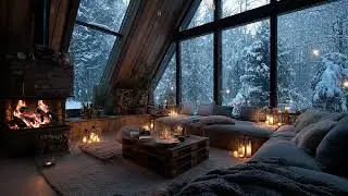 Beautiful Winter Calm with Snow Wind Beyond the Window and Fireplace Warming the Soul