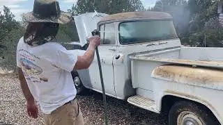 1956 GMC 100 pickup Big Back Window reveal.