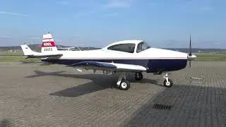 Ryan Navion 1948 N212L rare vintage plane engine start and taxy over bridge at Reichelsheim airfield
