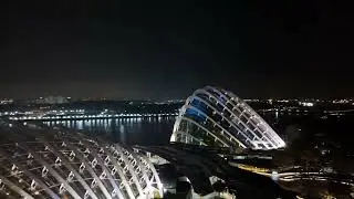 DJI drone aerial nightscape video of garden by the bay