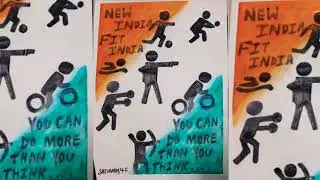 NEW INDIA FIT INDIA POSTER/OIL PASTEL DRAWING/MASKING TAPE DRAWING