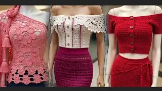 Crochet off-the-shoulder top/Asymmetric crochet skirt/ tassel ties/handmade openwork floral pattern 