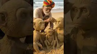 Beach Sand Turns Into Beautiful White Monkey Family 🤯Sculpture#sandsculpture#ai