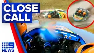 Close call as V8 Superboat involved in high-speed crash | 9 News Australia