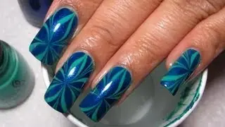 Blue & Green Star | Water Marble March 2012 #11 | DIY Nail Art Tutorial