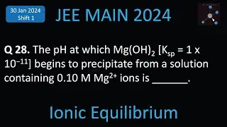 The pH at which Mg(OH)2 [Ksp=1 x 10−11] begins to precipitate from a solution containing 0.10 M Mg2+