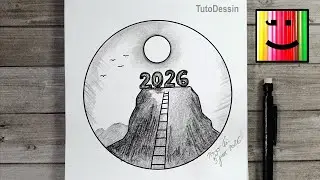 Dessin 2026 : atteindre le sommet avec une échelle (crayon de papier)