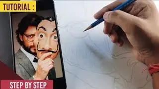 How To Draw Professor From Money Heist, Step By Step Outline Drawing Tutorial,