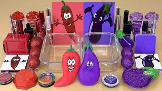 PEPPER 🌶 vs EGGPLANT 🍆 Mixing makeup and glitter into Clear Slime ASMR Satisfying Slime Videos 1080p