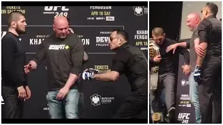 Khabib Nurmagomedov kicks Tony Ferguson's championship belt 🔥