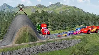 Big & Small McQueen & Police Car vs Zombie Mack, Giant Bulge & Hammer Downhill Race &ndash; BeamNG.drive