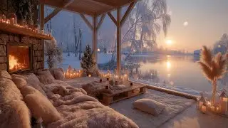 Cozy Winter Lake Cabin ❄️ Warm Fireplace Sounds & Soft Piano for Relaxation
