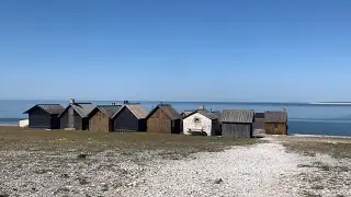 Helgumannen fiskel&auml;ge, F&aring;r&ouml;, Gotland . 19th century fishing huts on a lime stone beach.