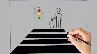 Zebra Crossing Drawing | Road Safety Drawing | Traffic Signal Drawing