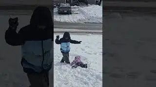 Jayden teaching Lily to walk in snowshoes   #siblingsbonding#siblings-goals#nationalsiblingsday