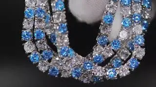 Aquamarine Blue Diamond Tennis Chain | Blue Tennis Chain | Mens Tennis Chain | Blue Tennis Necklace