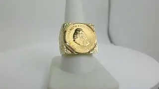 Mens Gold Coin Ring 22k African 1 Rand Riebeeck Springbok Nugget Ring Size 11.25 R1601