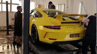 Yellow Porsche in for a PPF wrap