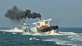 The oil tanker was pursued by warships at sea.#ship #ocean