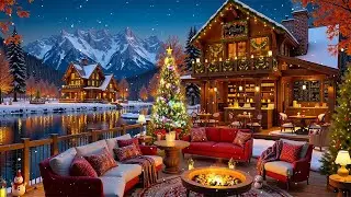 Soft December Jazz - Sweet Cozy Coffee Shop in Winter Village & Snowflakes Fall for Study and Work