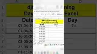 Day Function In Excel | Day Formula In Excel |  #excel #exceltutorial #dataentry  #exceltips