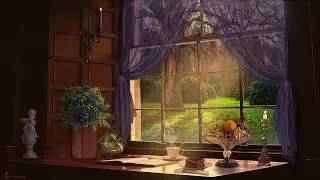 Soothing spring ambience on window with light rain, droplets, singing birds, page flipping &ndash; 3 hours